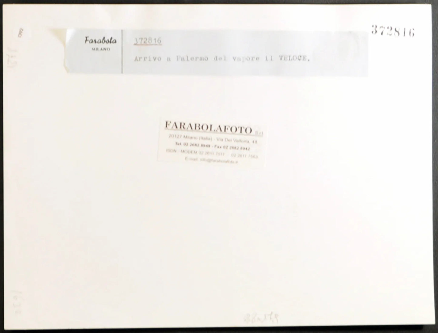 Arrivo a Palermo del vapore il Velone Ft 1392 - Stampa 24x18 cm - Farabola Stampa ai sali d'argento