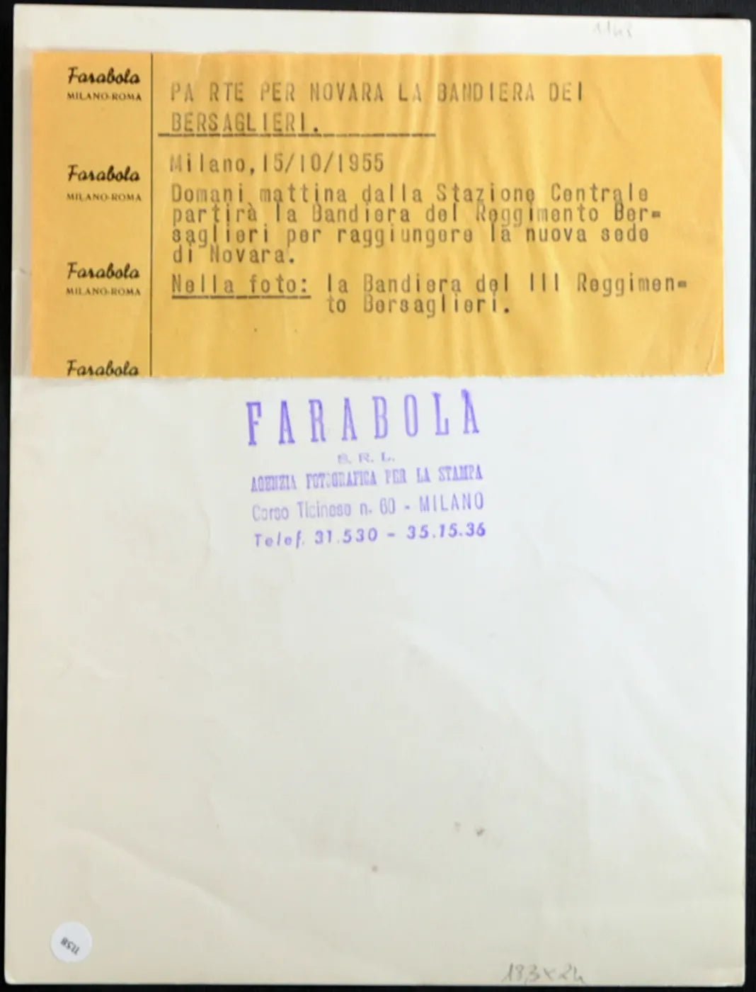 Bandiera III Reggimento Bersaglieri 1955 Ft 1158 - Stampa 24x18 cm - Farabola Stampa ai sali d'argento