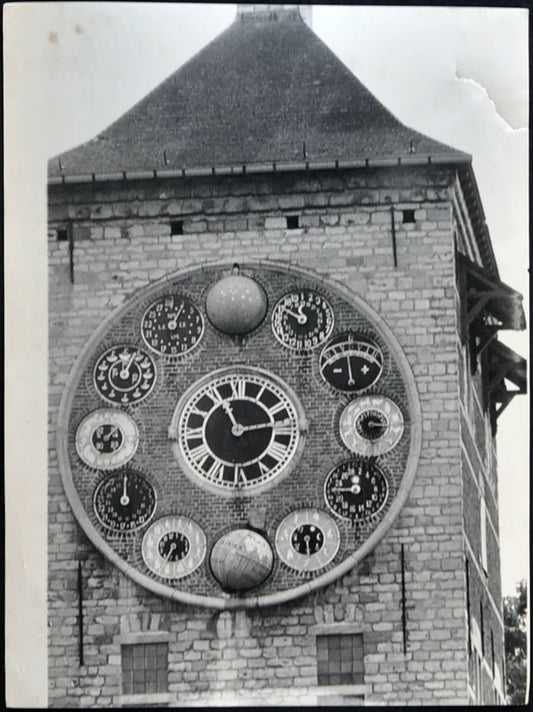 Belgio Orologio Astronomico Zimmer 1973 Ft 1785 - Stampa 24x18 cm - Farabola Stampa ai sali d'argento