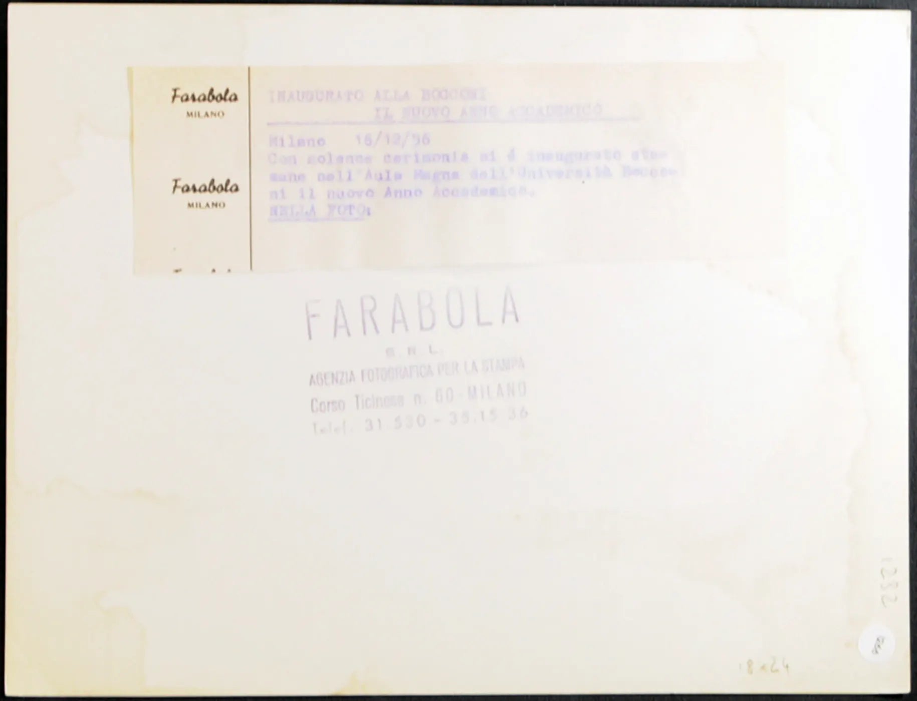 Bocconi Inaugurazione anno 1956 Ft 1266 - Stampa 24x18 cm - Farabola Stampa ai sali d'argento