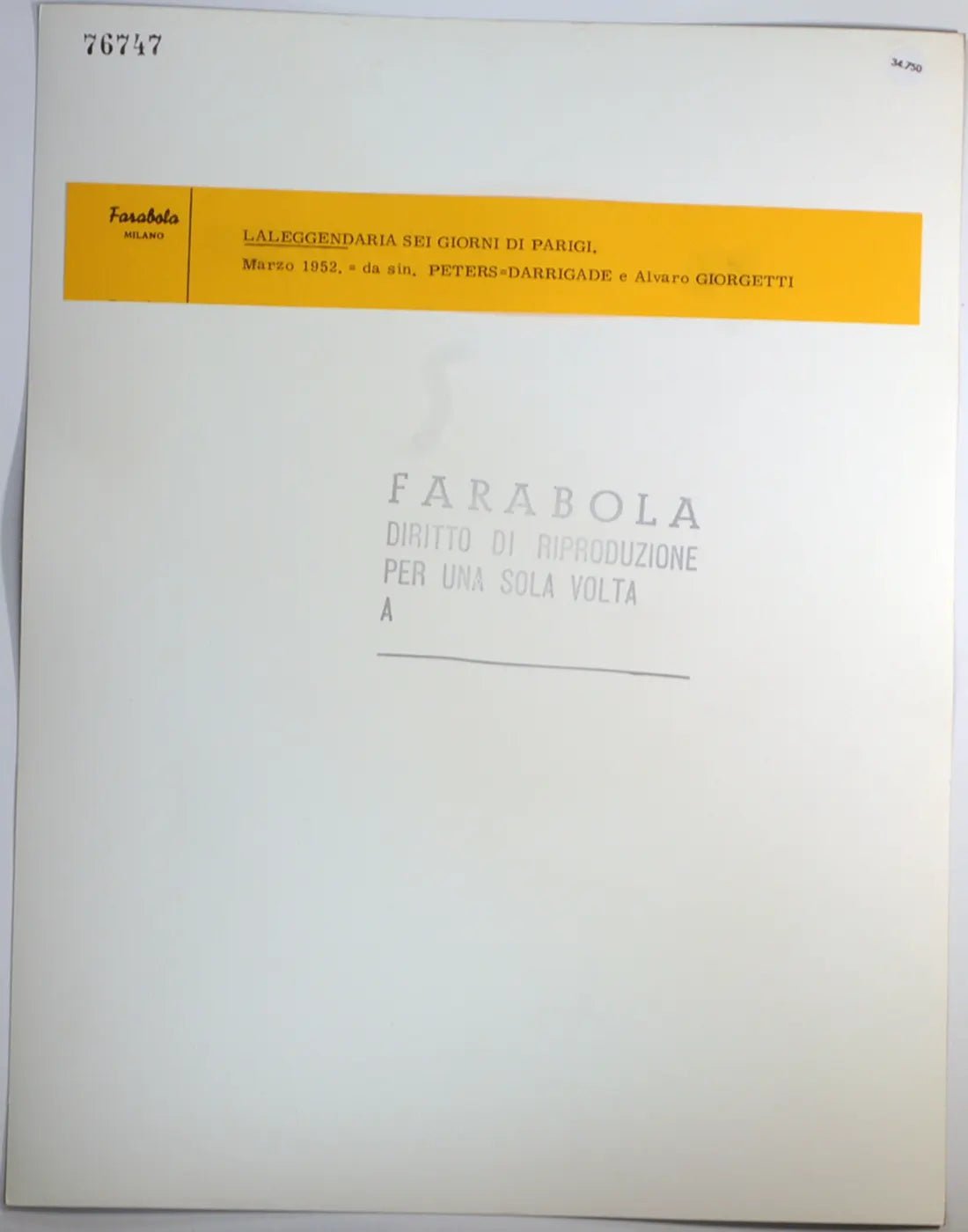 Sei giorni di Parigi 1952 Ft 34750 - Stampa 30x24 cm - Farabola Stampa ai sali d'argento