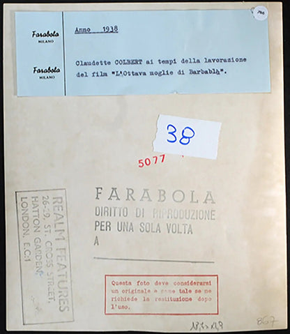 Claudette Colbert 1938 Ft 786 - Stampa 19x21 cm - Farabola Stampa ai sali d'argento