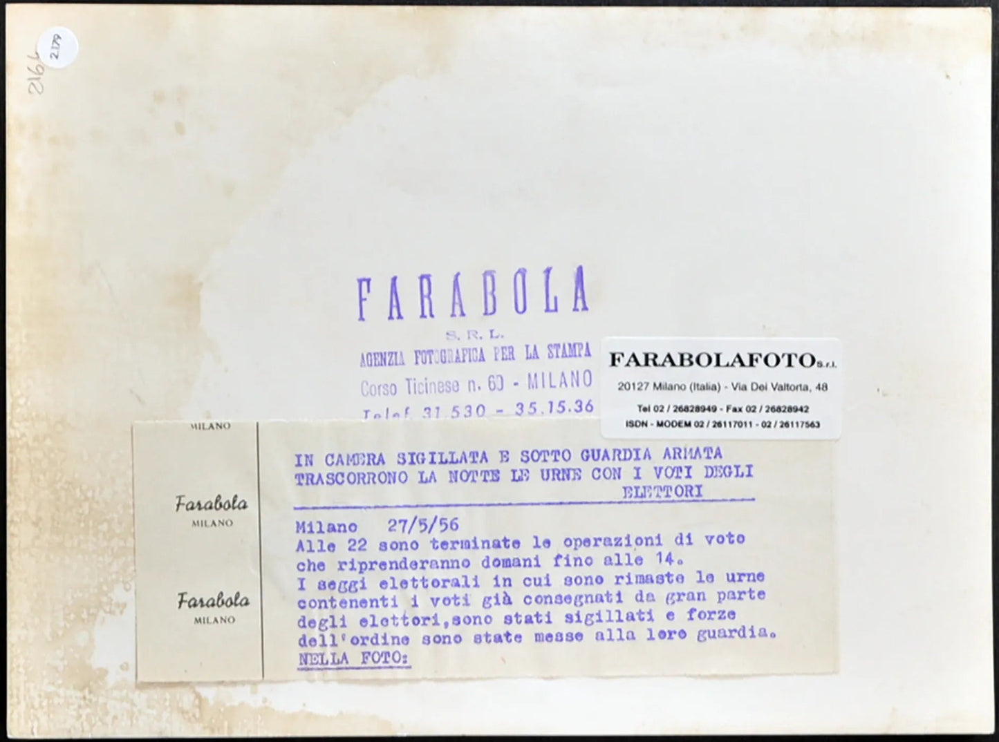 Elezioni 1958 Schede elettorali Ft 2179 - Stampa 24x18 cm - Farabola Stampa ai sali d'argento