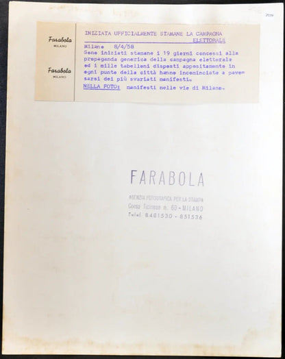 Elezioni Manifesti elettorali 1958 Ft 2039 - Stampa 21x27 cm - Farabola Stampa ai sali d'argento