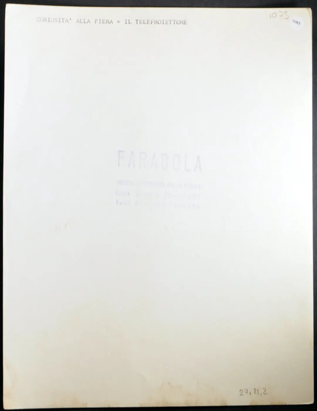 Fiera di Milano Teleproiettore Ft 1085 - Stampa 21x27 cm - Farabola Stampa ai sali d'argento