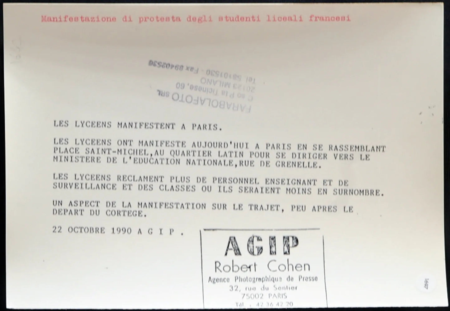 Francia Proteste studenti 1990 Ft 1697 - Stampa 21x15 cm - Farabola Stampa ai sali d'argento