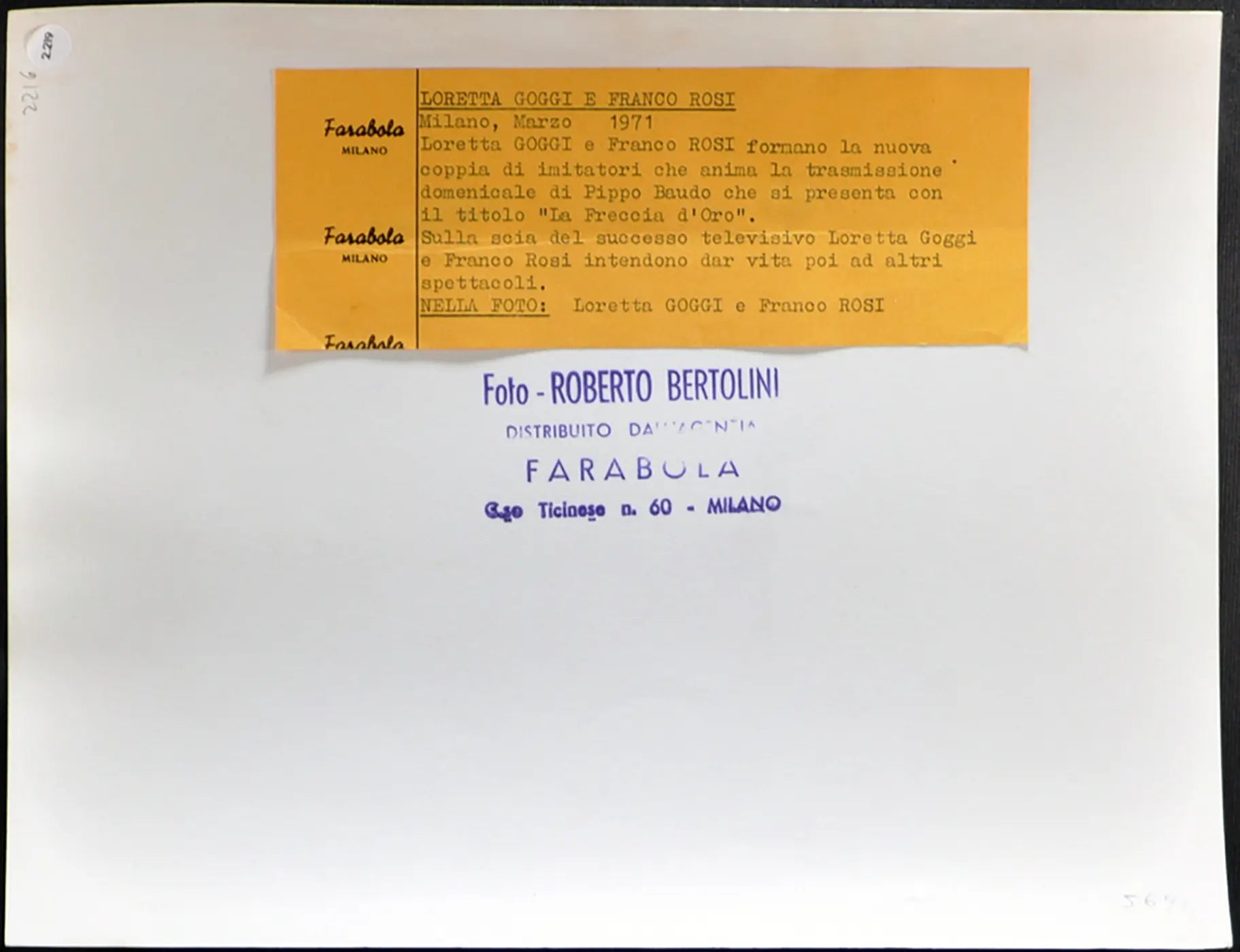 Loretta Goggi e Franco Rosi 1971 Ft 2219 - Stampa 21x27 cm - Farabola Stampa ai sali d'argento