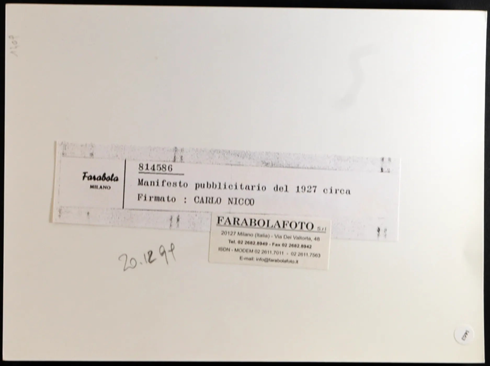 Manifesto Pubblicitario 1927 Ft 1463 - Stampa 24x18 cm - Farabola Stampa ai sali d'argento
