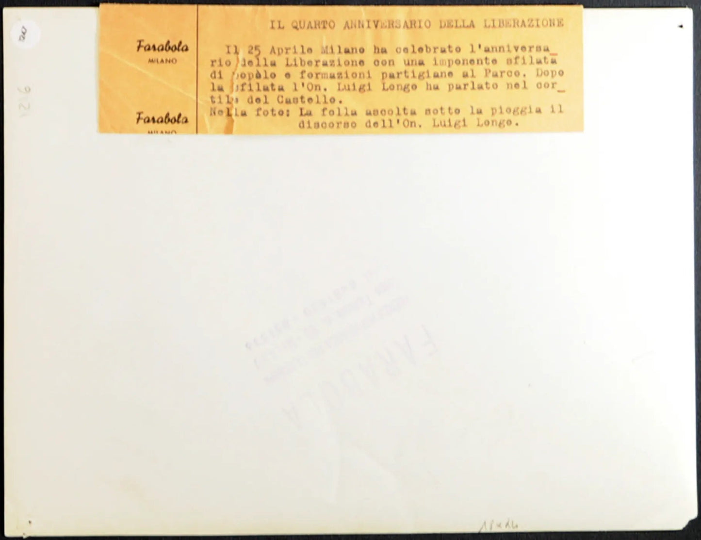 Anniversario Liberazione Milano 1949 Ft 1247 - Stampa 24x18 cm - Farabola Stampa ai sali d'argento