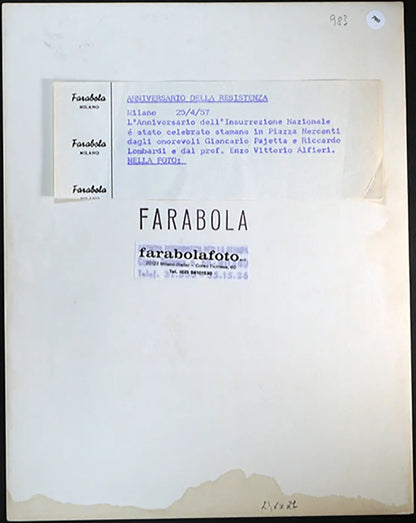 Anniversario Liberazione Milano 1957 Ft 780 - Stampa 21x27 cm - Farabola Stampa ai sali d'argento