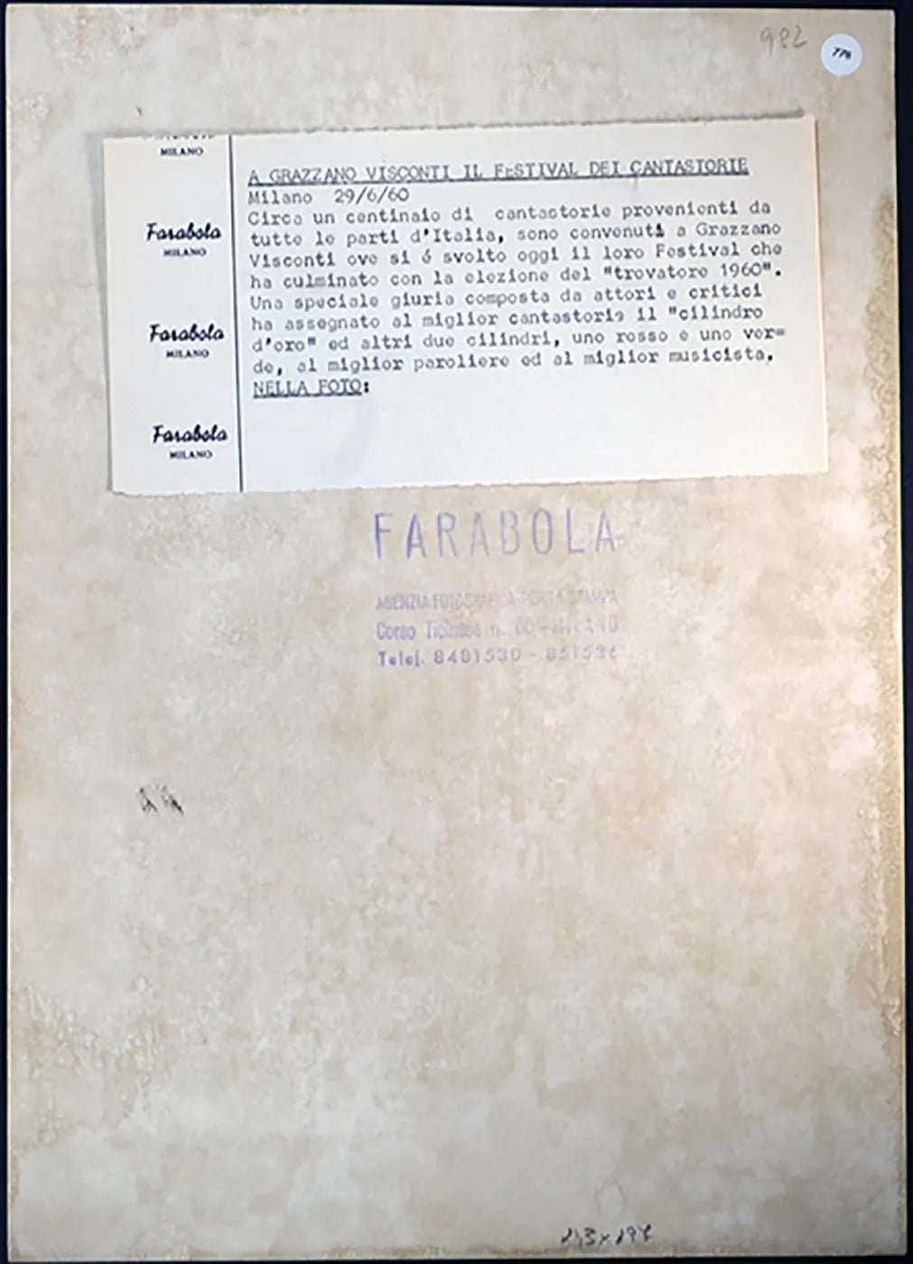 Festival dei Cantastorie Milano 1960 Ft 778 - Stampa 21x27 cm - Farabola Stampa ai sali d'argento