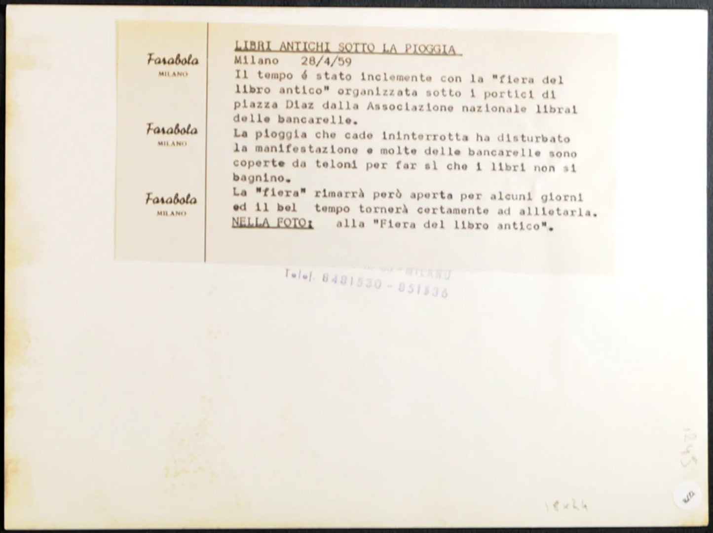 Fiera Libro Antico Milano 1959 Ft 1278 - Stampa 24x18 cm - Farabola Stampa ai sali d'argento