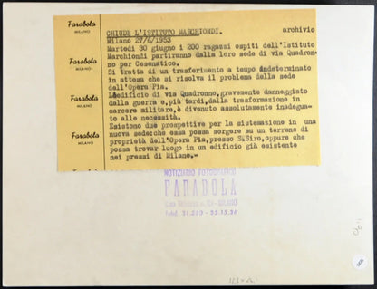 Istituto Marchiondi Milano 1953 Ft 1220 - Stampa 24x18 cm - Farabola Stampa ai sali d'argento