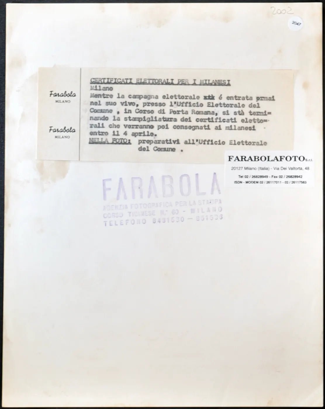 Ufficio Elettorale Milano anni 60 Ft 2047 - Stampa 21x27 cm - Farabola Stampa ai sali d'argento