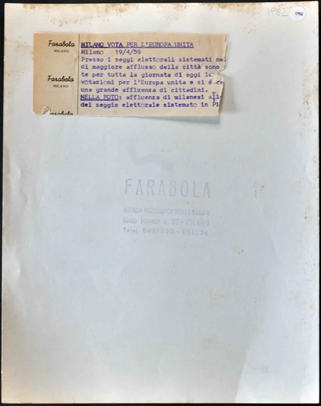 Votazioni per Europa Unita Milano 1959 Ft 1782 - Stampa 21x27 cm - Farabola Stampa ai sali d'argento