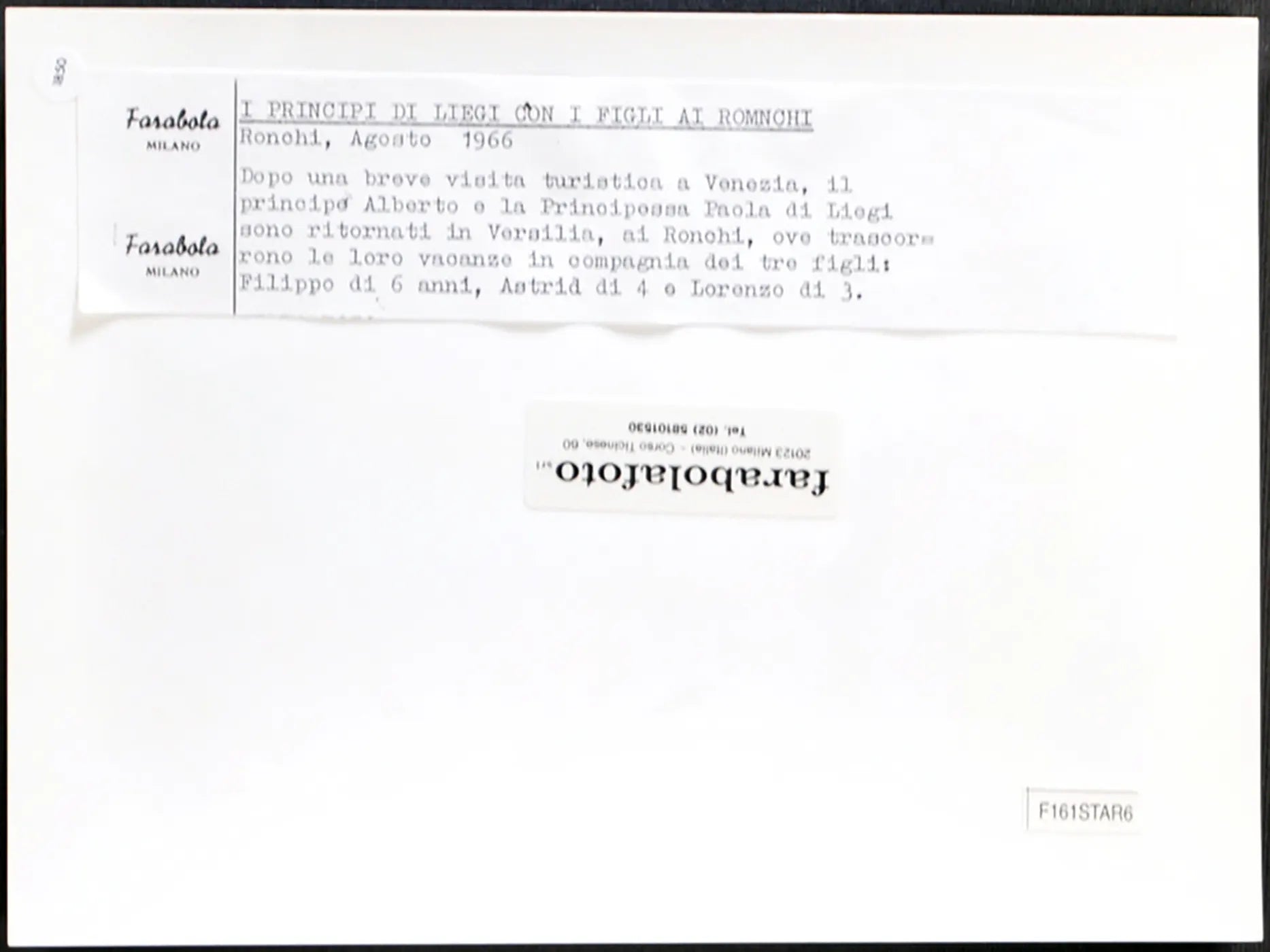 Paola di Liegi a Romchi 1966 Ft 1850 - Stampa 24x18 cm - Farabola Stampa ai sali d'argento
