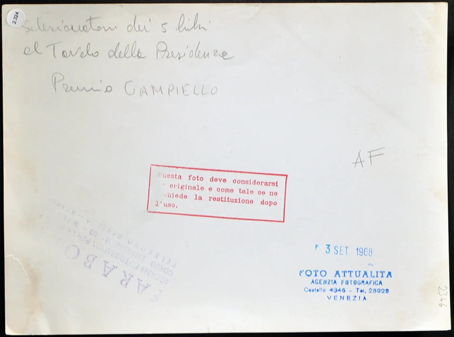 Premio Campiello 1968 Giuria Ft 2324 - Stampa 24x18 cm - Farabola Stampa ai sali d'argento