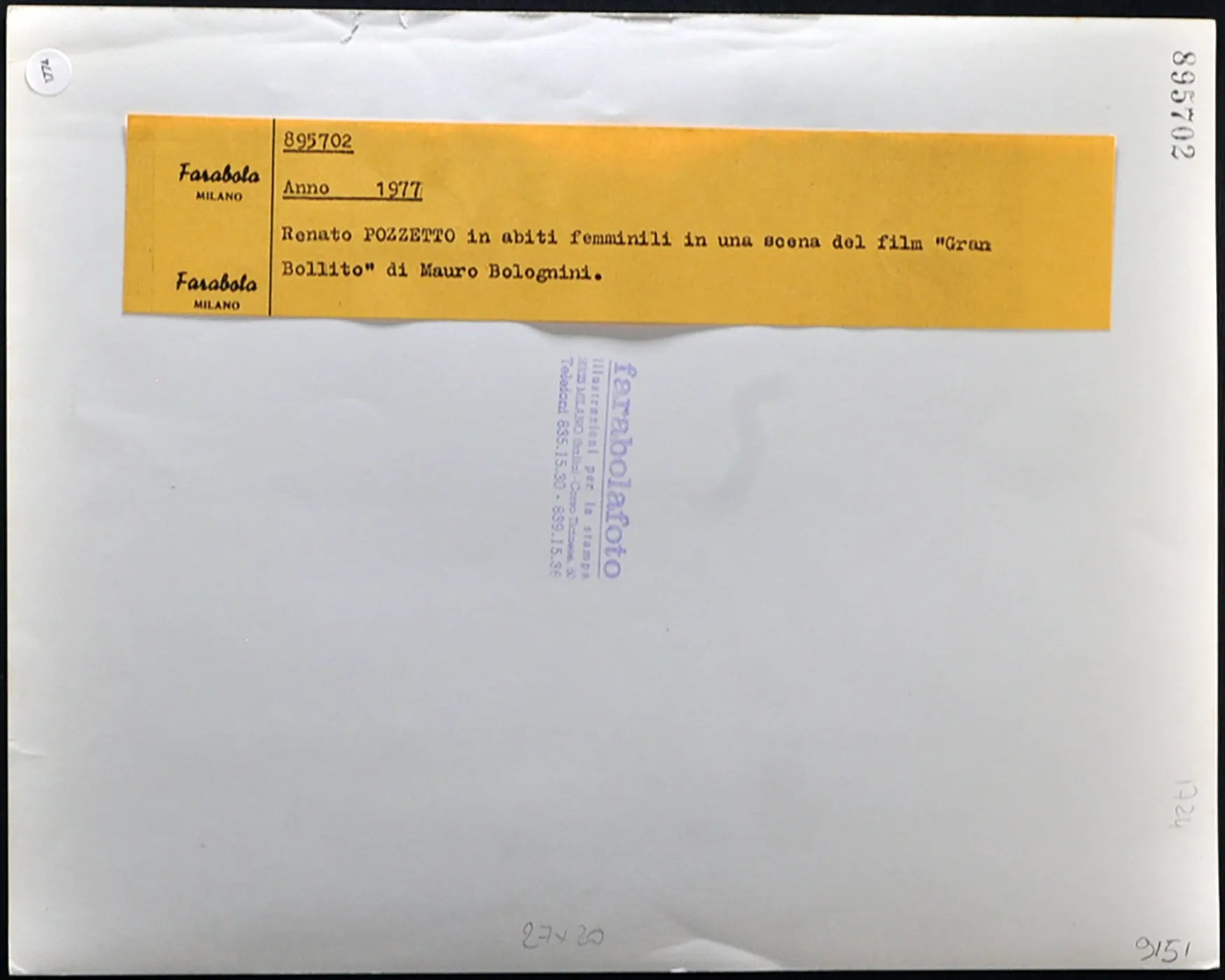 Renato Pozzetto Film Gran Bollito 1977 Ft 1774 - Stampa 21x27 cm - Farabola Stampa ai sali d'argento