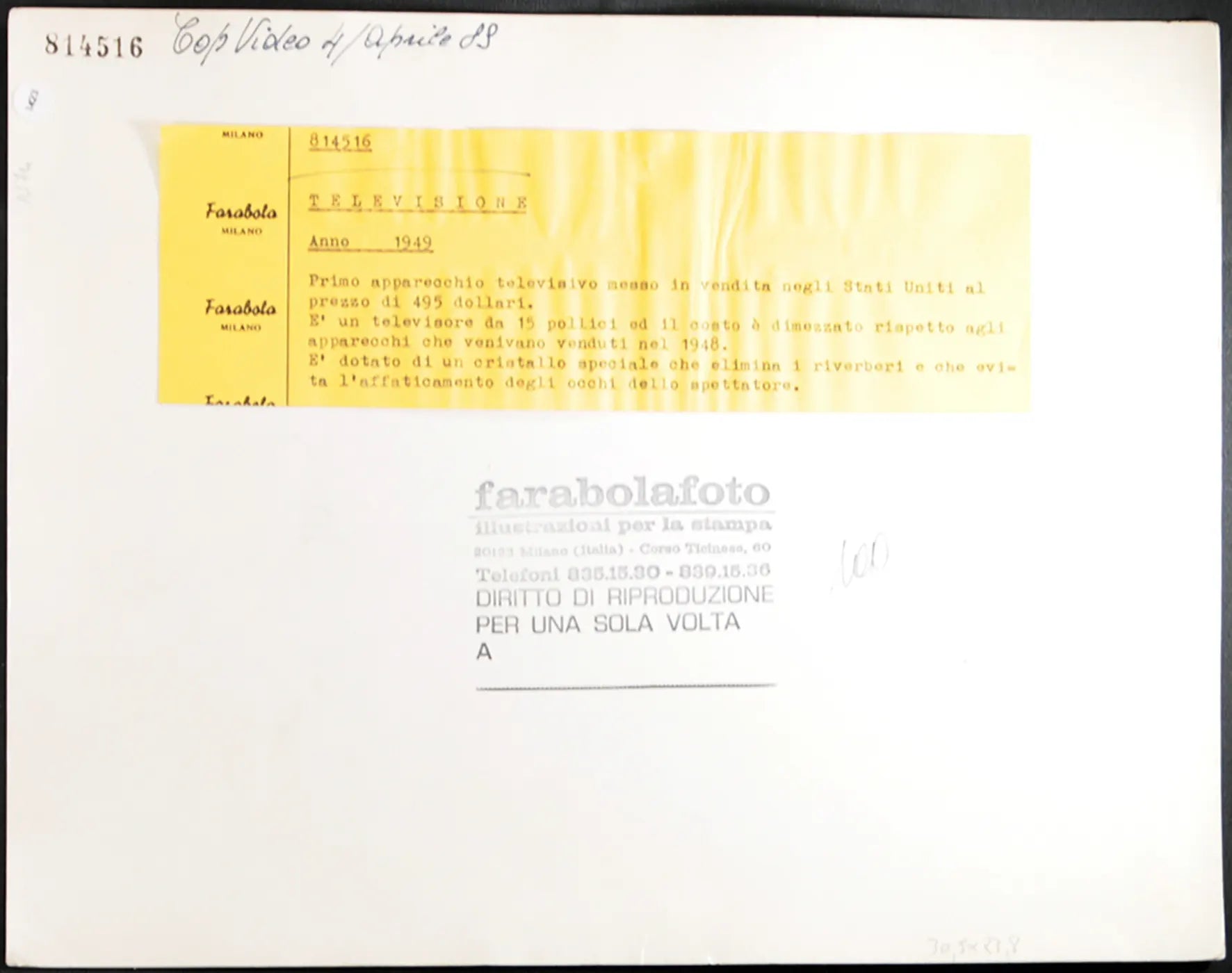 Tecnologia Televisore 1949 Ft 1423 - Stampa 24x30 cm - Farabola Stampa ai sali d'argento