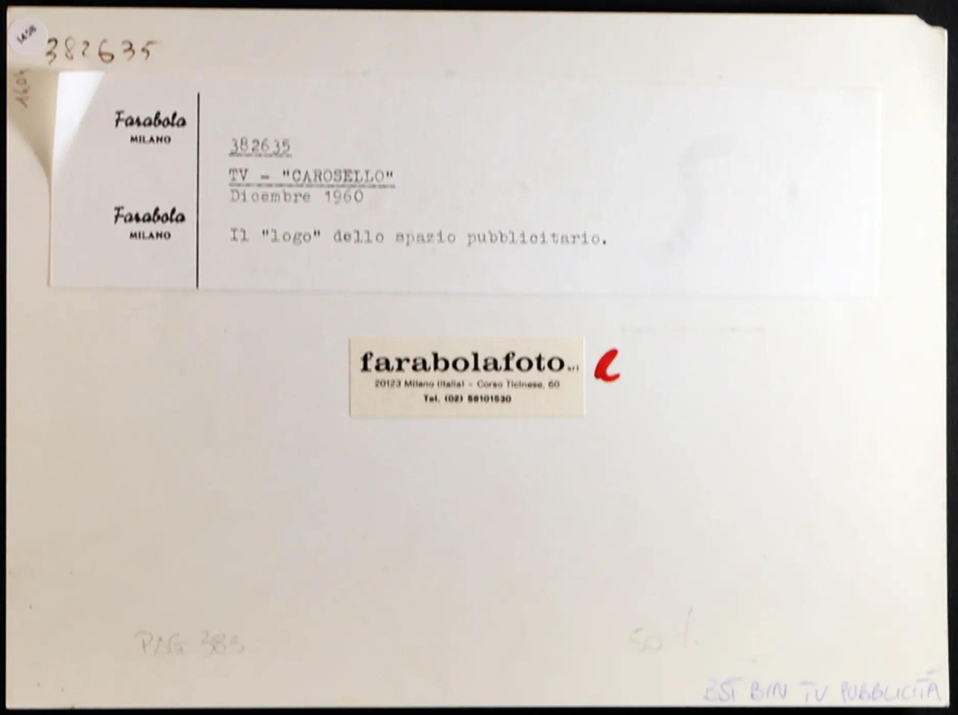 Carosello Logo 1960 Ft 1458 - Stampa 24x18 cm - Farabola Stampa ai sali d'argento